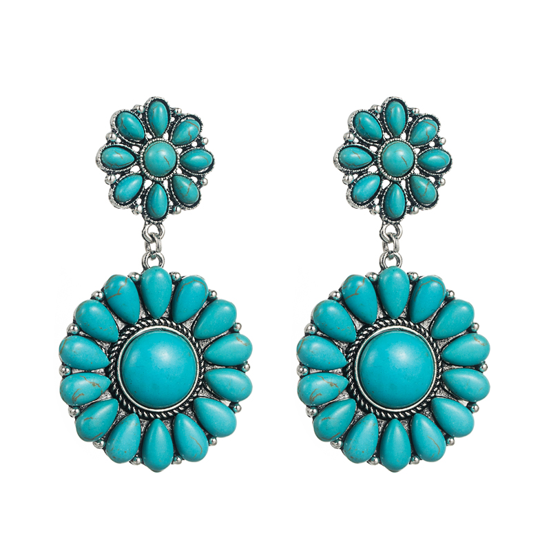 Retro Ethnic Alloy Turquoise Solid Color Blue White Earrings display picture 7