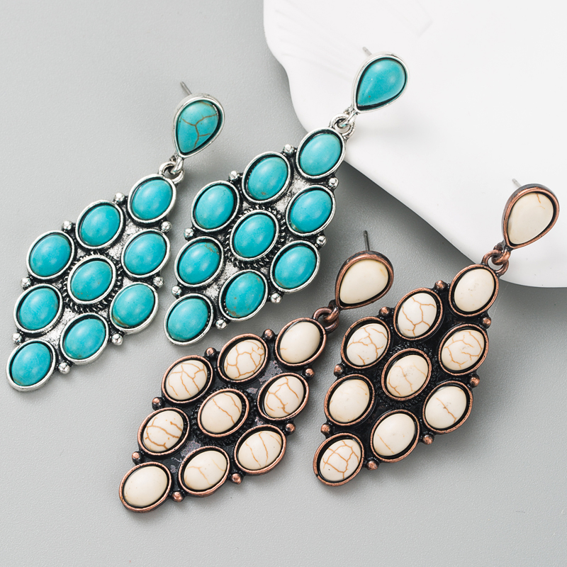 Fashion Alloy Turquoise Solid Color Blue White Geometric Earrings display picture 2