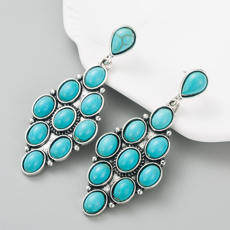 Fashion Alloy Turquoise Solid Color Blue White Geometric Earrings display picture 5
