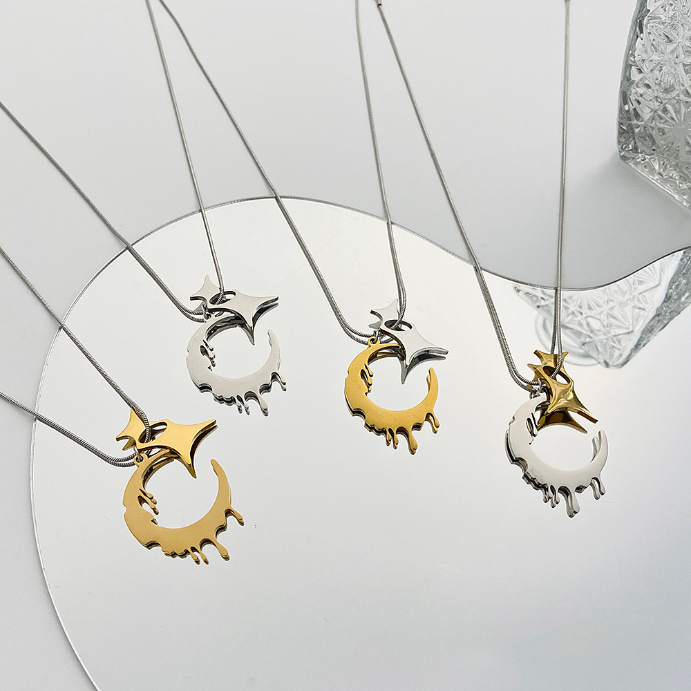 Fashion Stainless Steel Irregular Moon Necklace Daily Unset display picture 1