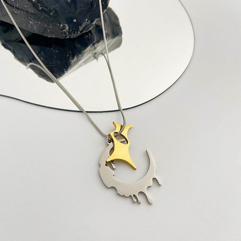 Fashion Stainless Steel Irregular Moon Necklace Daily Unset display picture 2