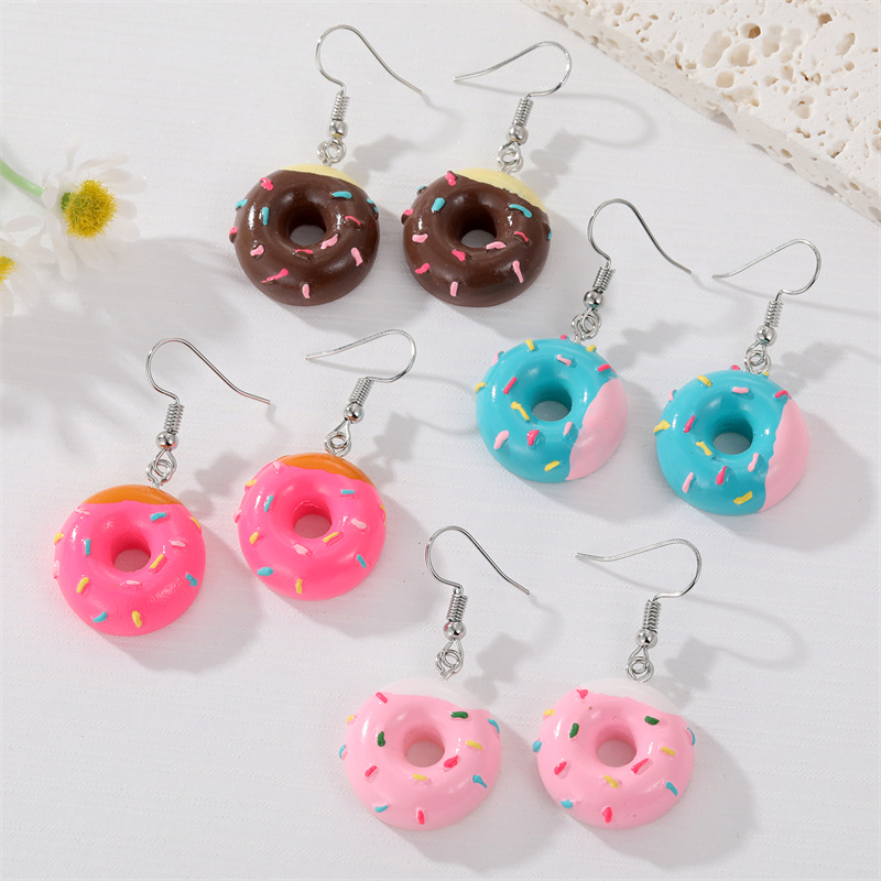 Fashion New Multicolor Donut Creative Dessert Resin Simulation Food Earrings display picture 1