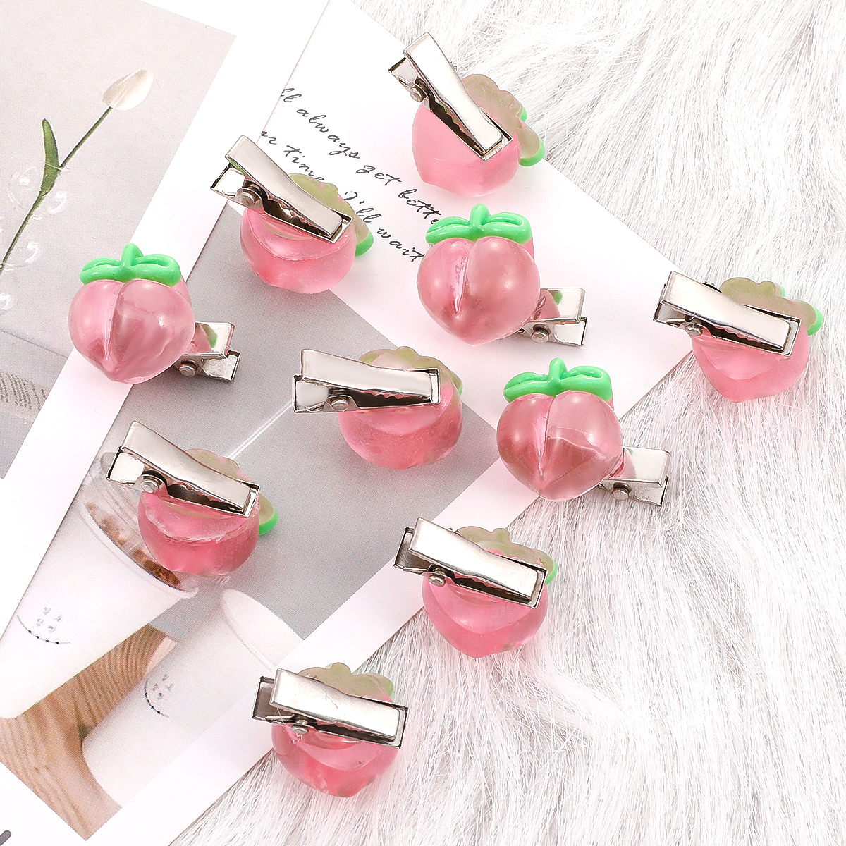 10-piece Set Pink Knitted Barrettes Sweet Peach Shaped Hair Clip Hair Accessories display picture 1