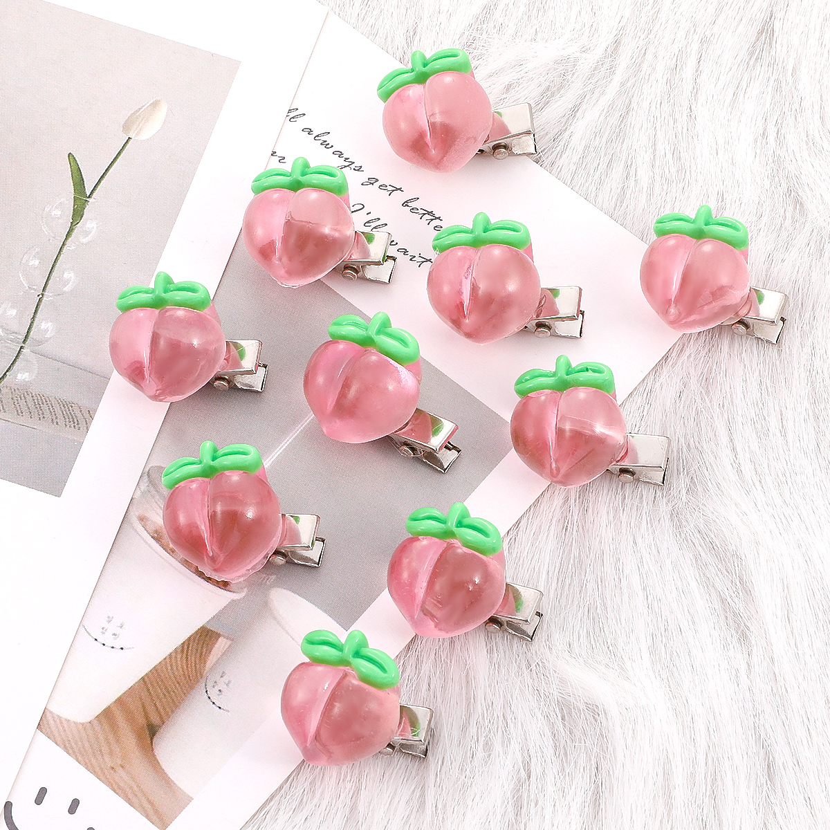 10-piece Set Pink Knitted Barrettes Sweet Peach Shaped Hair Clip Hair Accessories display picture 3