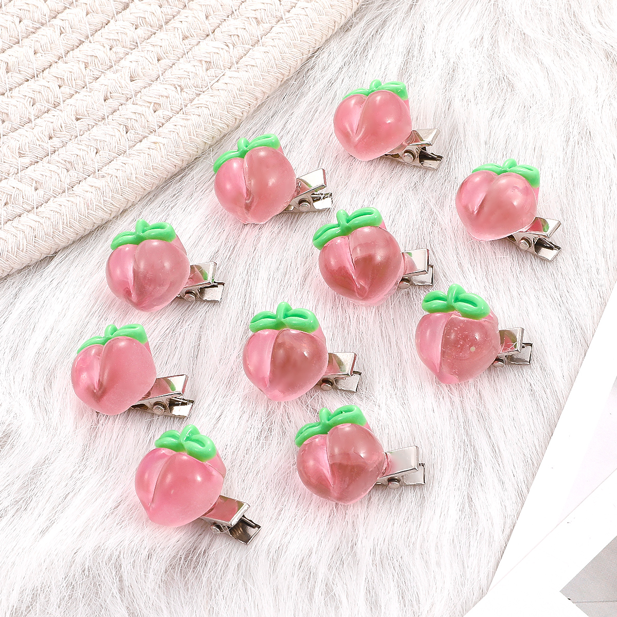 10-piece Set Pink Knitted Barrettes Sweet Peach Shaped Hair Clip Hair Accessories display picture 4