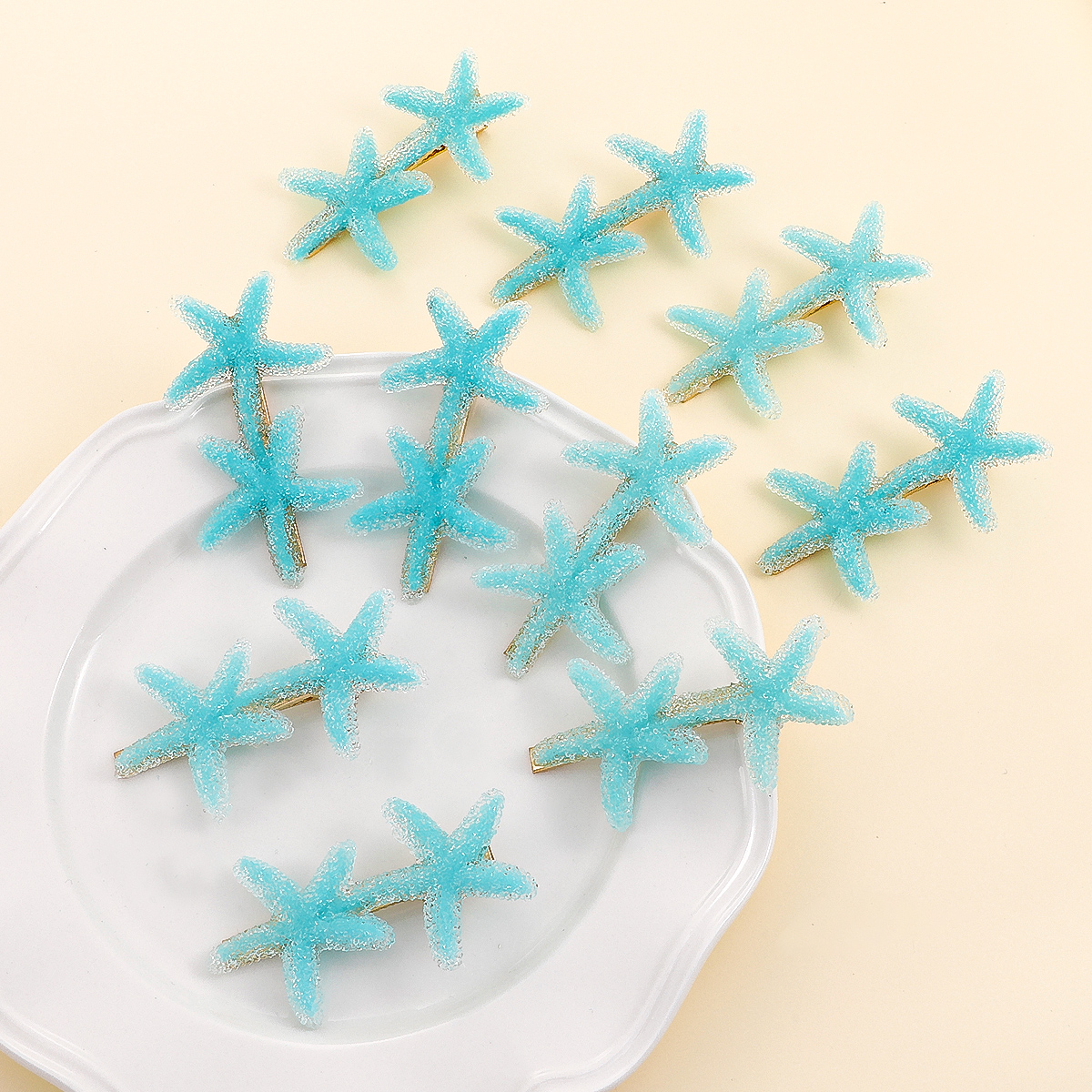 10-piece Set Candy Color Blue Starfish Barrettes Hair Clip Hair Accessories display picture 1