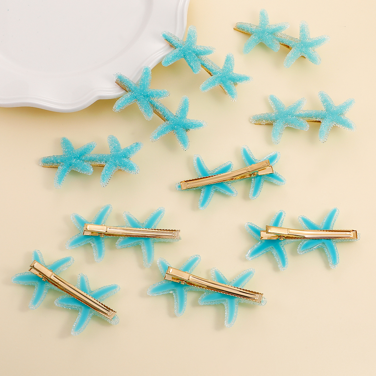 10-piece Set Candy Color Blue Starfish Barrettes Hair Clip Hair Accessories display picture 3