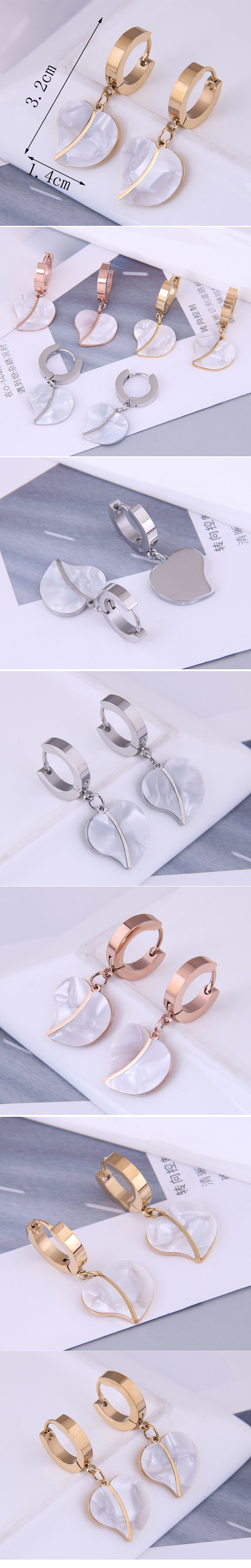 Fashion Simple Silvery Golden Pendant Heart Shape Titanium Steel Hoop Earrings display picture 1