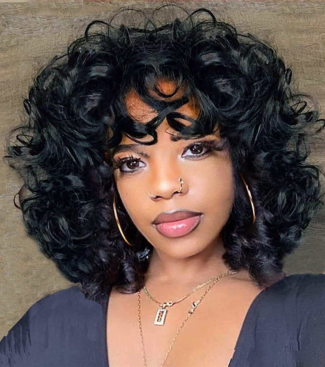 Women's Wig Short Black Curly Hair High-temperature Fiber Chemical Wigs display picture 1