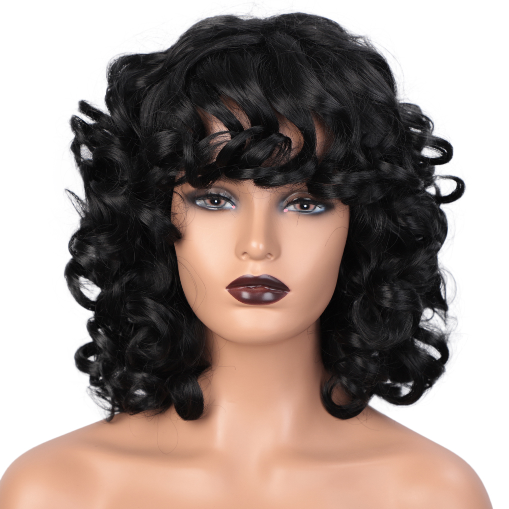 Women's Wig Short Black Curly Hair High-temperature Fiber Chemical Wigs display picture 2