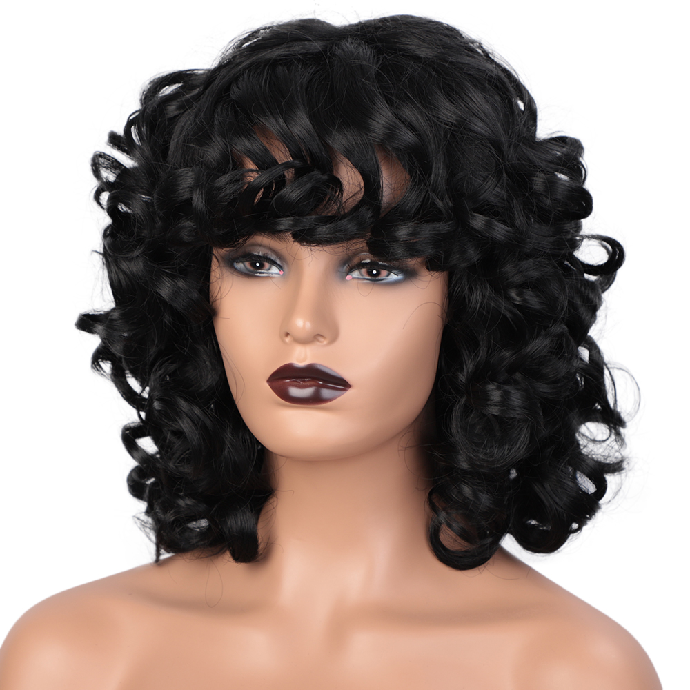 Women's Wig Short Black Curly Hair High-temperature Fiber Chemical Wigs display picture 4