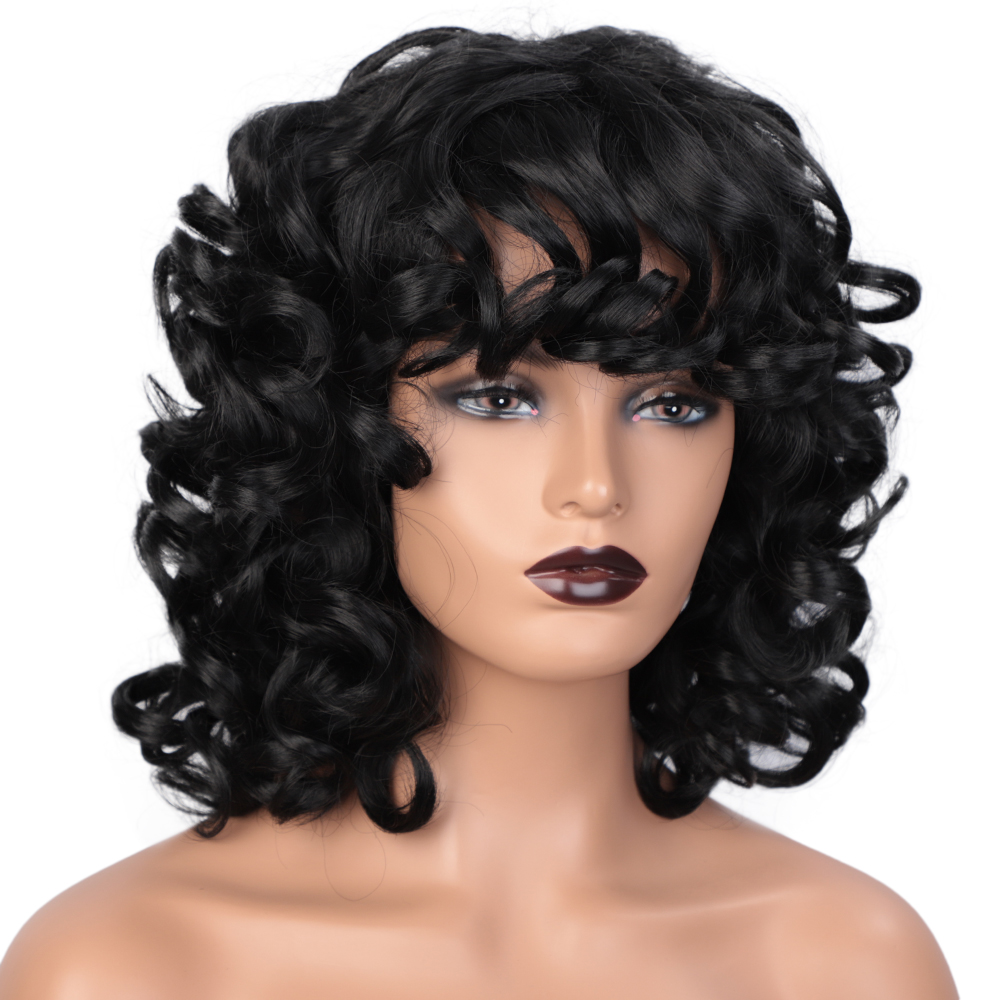 Women's Wig Short Black Curly Hair High-temperature Fiber Chemical Wigs display picture 5