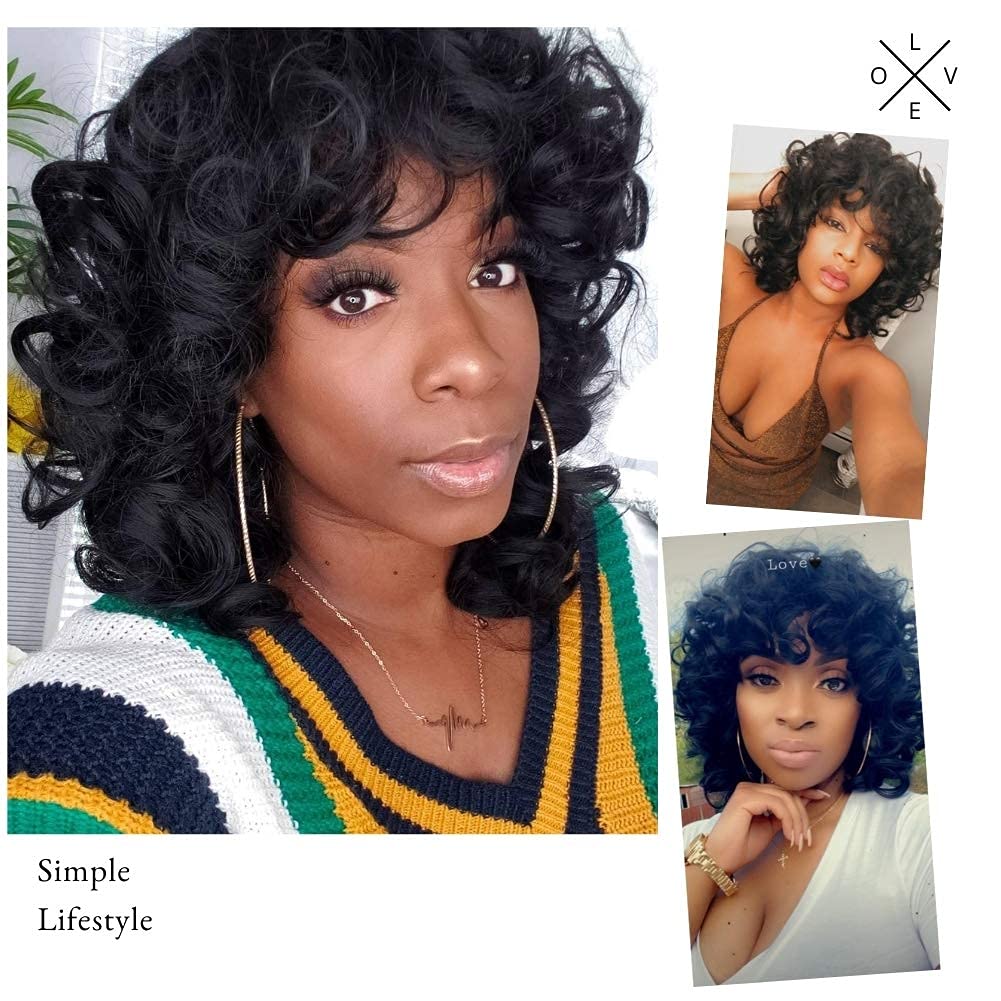 Women's Wig Short Black Curly Hair High-temperature Fiber Chemical Wigs display picture 8