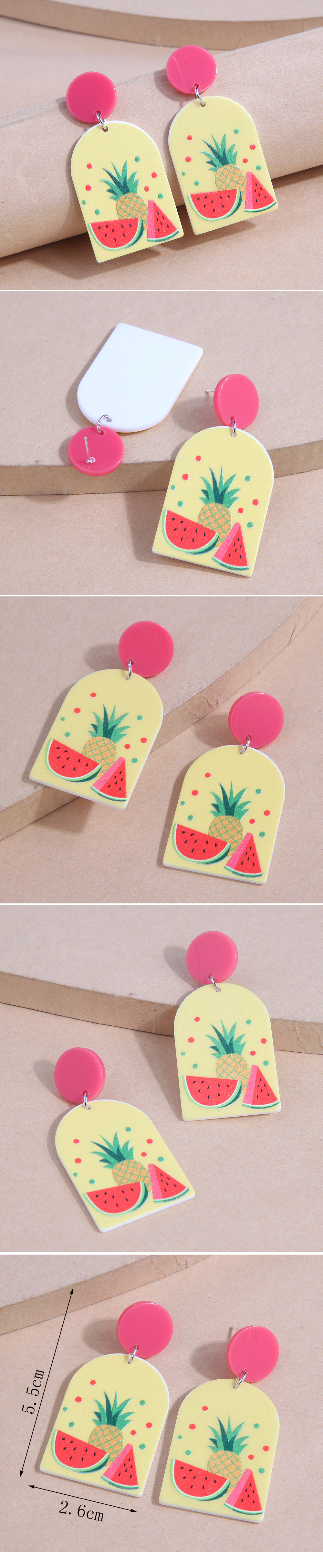 Nette Einfache Ananas Wassermelone Muster Medium Größe Harz Stud Ohrringe display picture 1