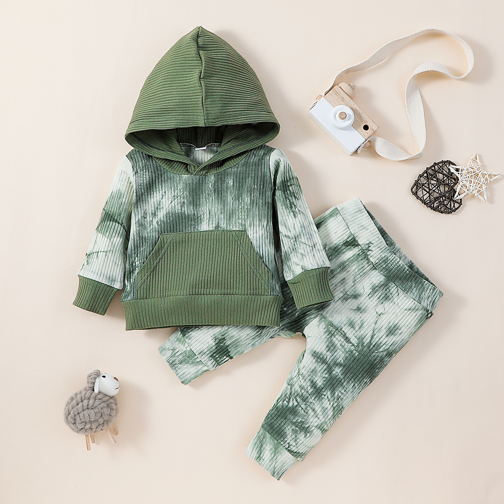 Sunken Stripe Camouflage Suit Baby Boy Toddler Hooded Pullover Two-piece Set display picture 1