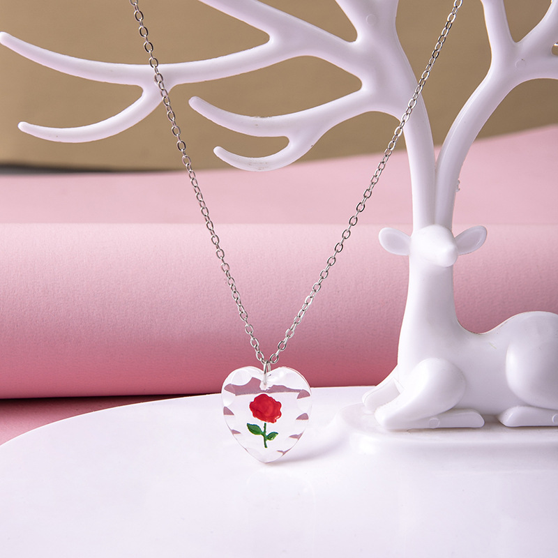 Süße Acryl Herzform Rose Ohrringe Halskette Täglich Unset 1 Stück display picture 2