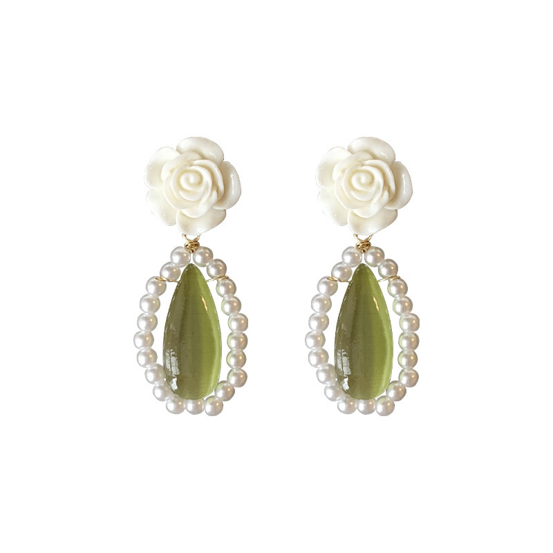Women's Elegant Water Drop Plastic Resin Ear Clip Ear Studs Inlay Artificial Pearls Opal Earrings display picture 5