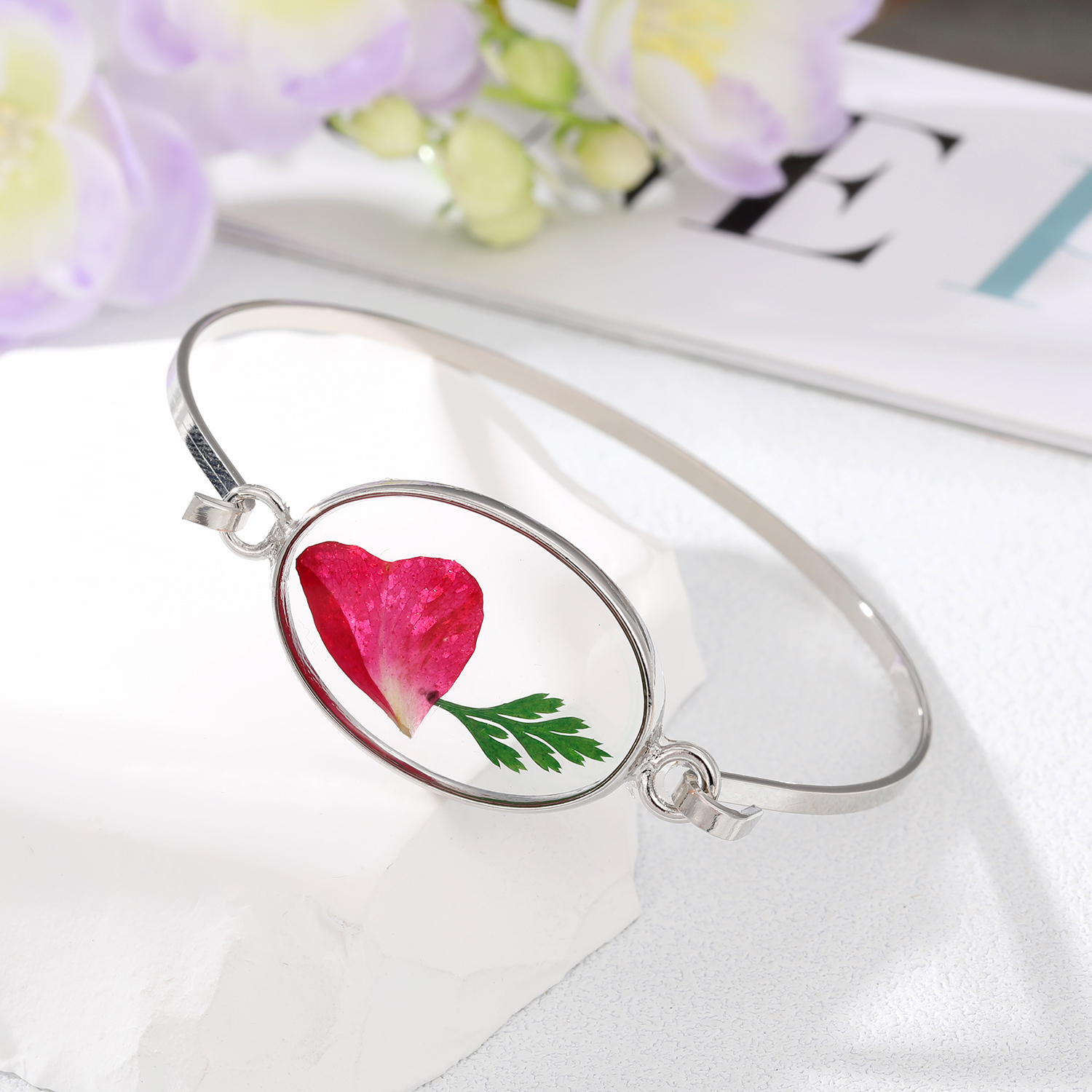 Simple Style Flowers Alloy Epoxy Resin Bangle display picture 4