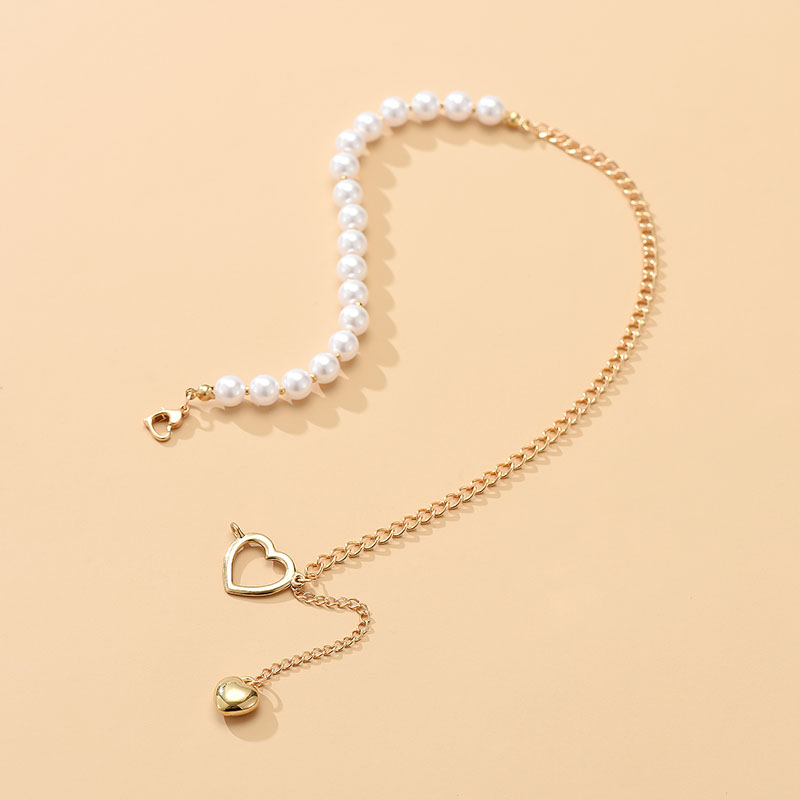 Simple Style Heart Shape Alloy Inlay Pearl Pendant Necklace 1 Piece display picture 4