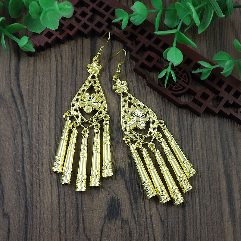 Women's Vintage Style Ethnic Style Bohemian Water Droplets Flower Alloy No Inlaid Ear Studs Drop Earrings display picture 5