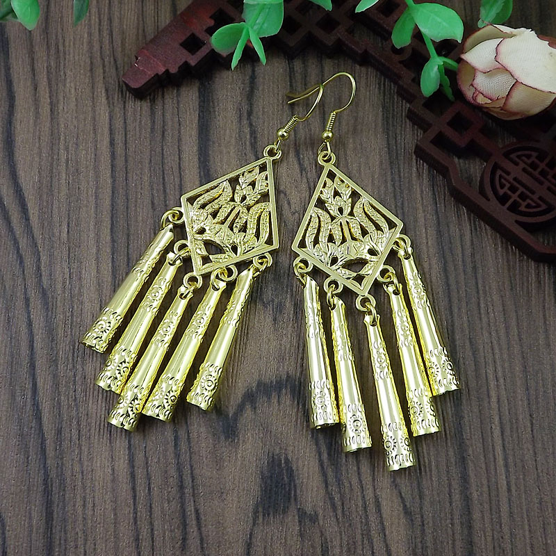 Women's Vintage Style Ethnic Style Bohemian Graffiti Rhombus Alloy No Inlaid Earrings Drop Earrings display picture 5