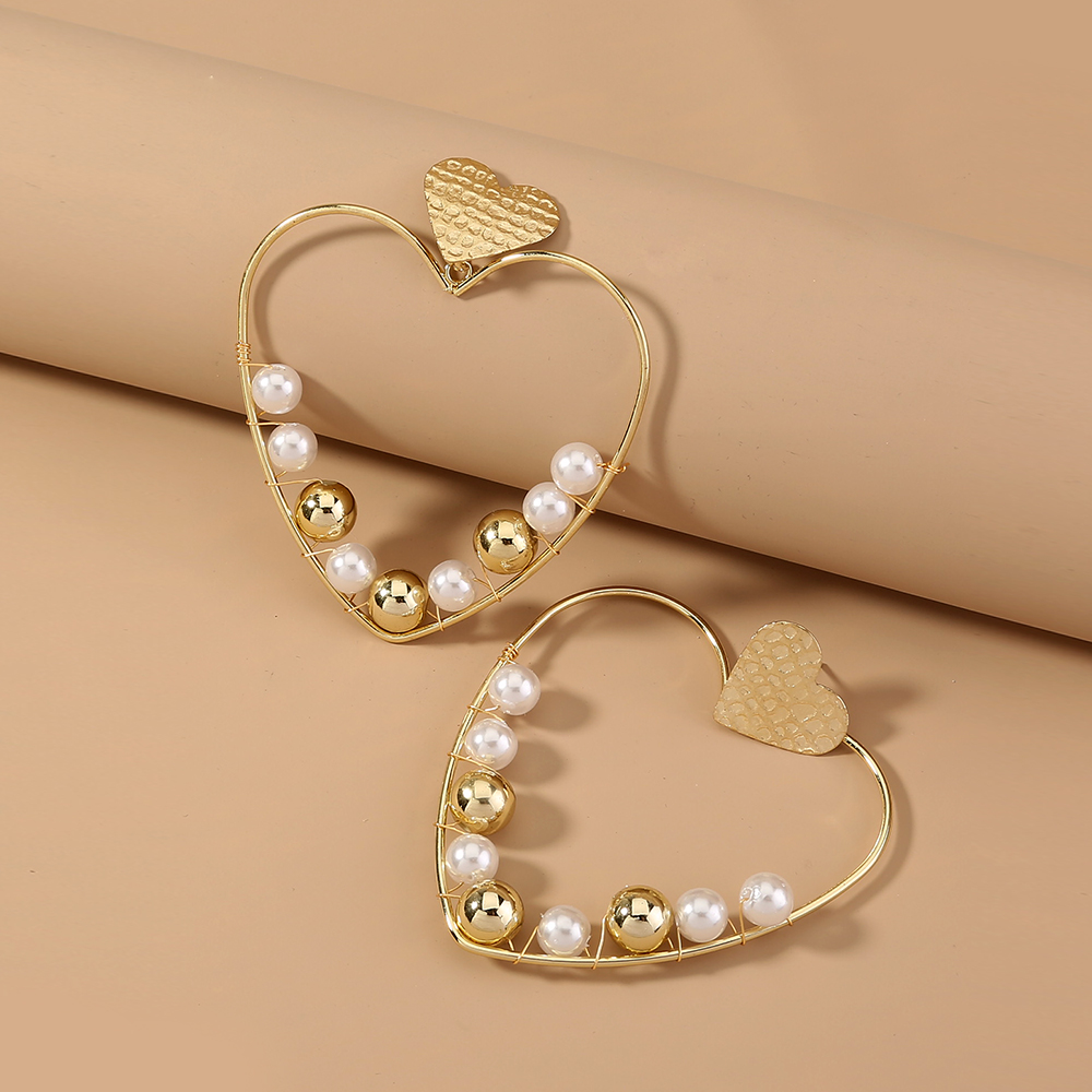Bijoux En Gros 1 Paire Mode Cœur Alliage Perles Artificielles Des Boucles D'oreilles display picture 1