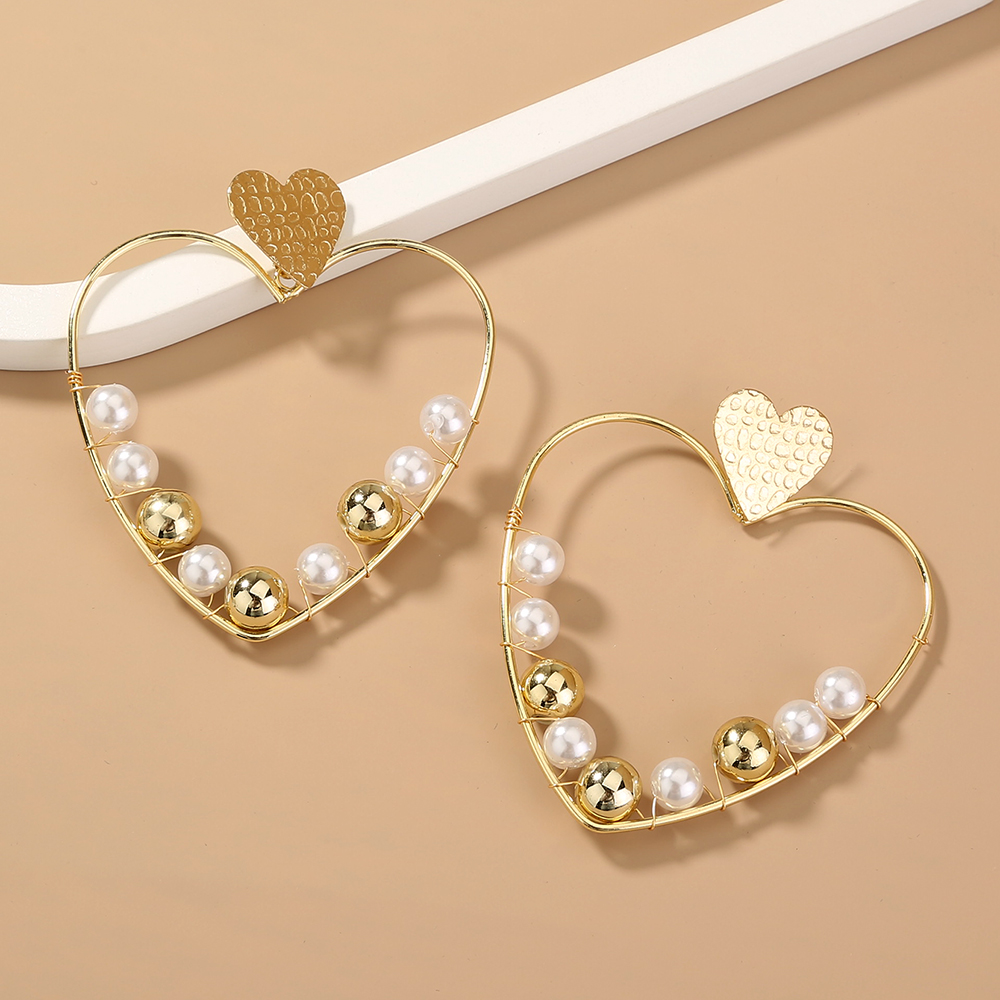 Wholesale Jewelry 1 Pair Fashion Heart Alloy Artificial Pearls Earrings display picture 4