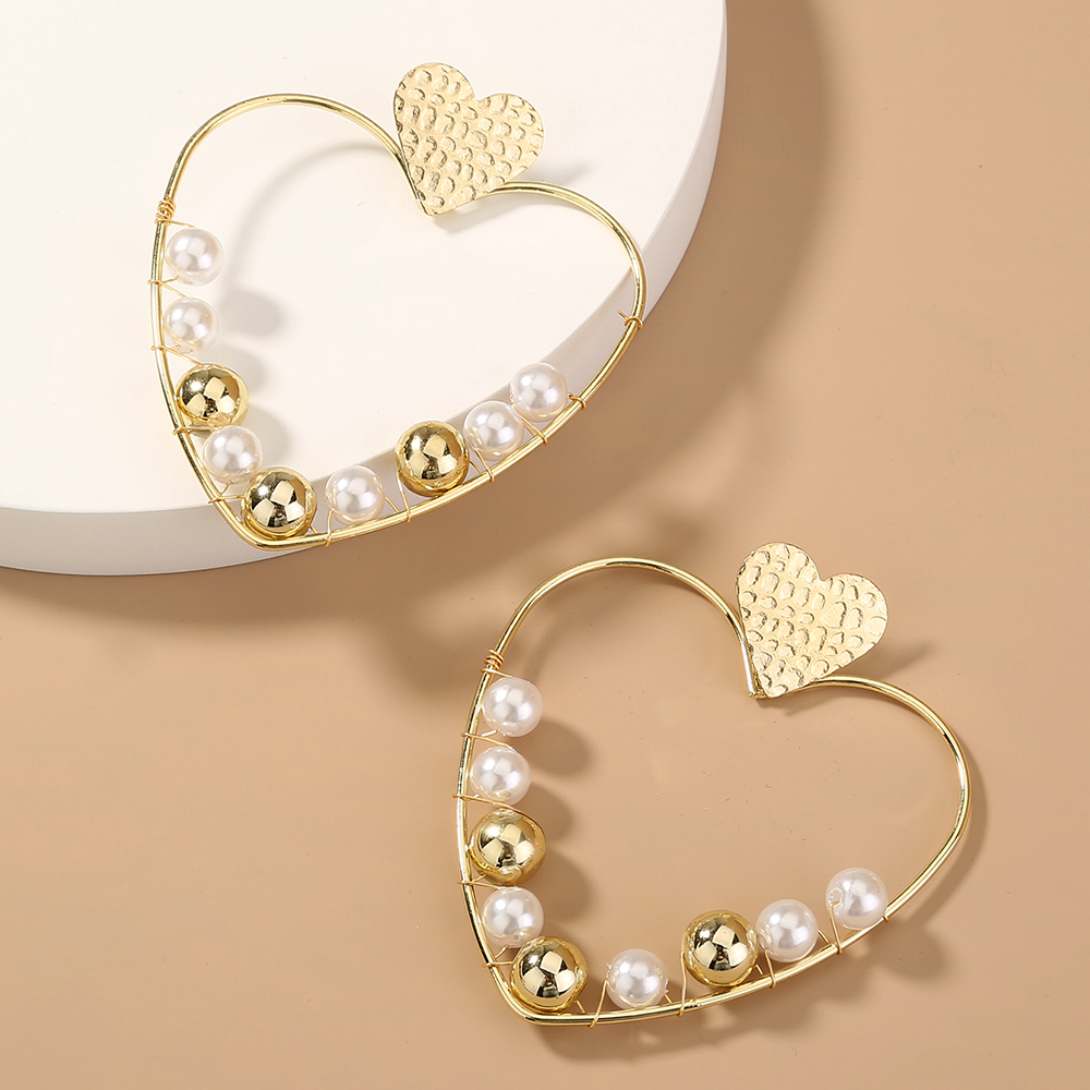Bijoux En Gros 1 Paire Mode Cœur Alliage Perles Artificielles Des Boucles D'oreilles display picture 2