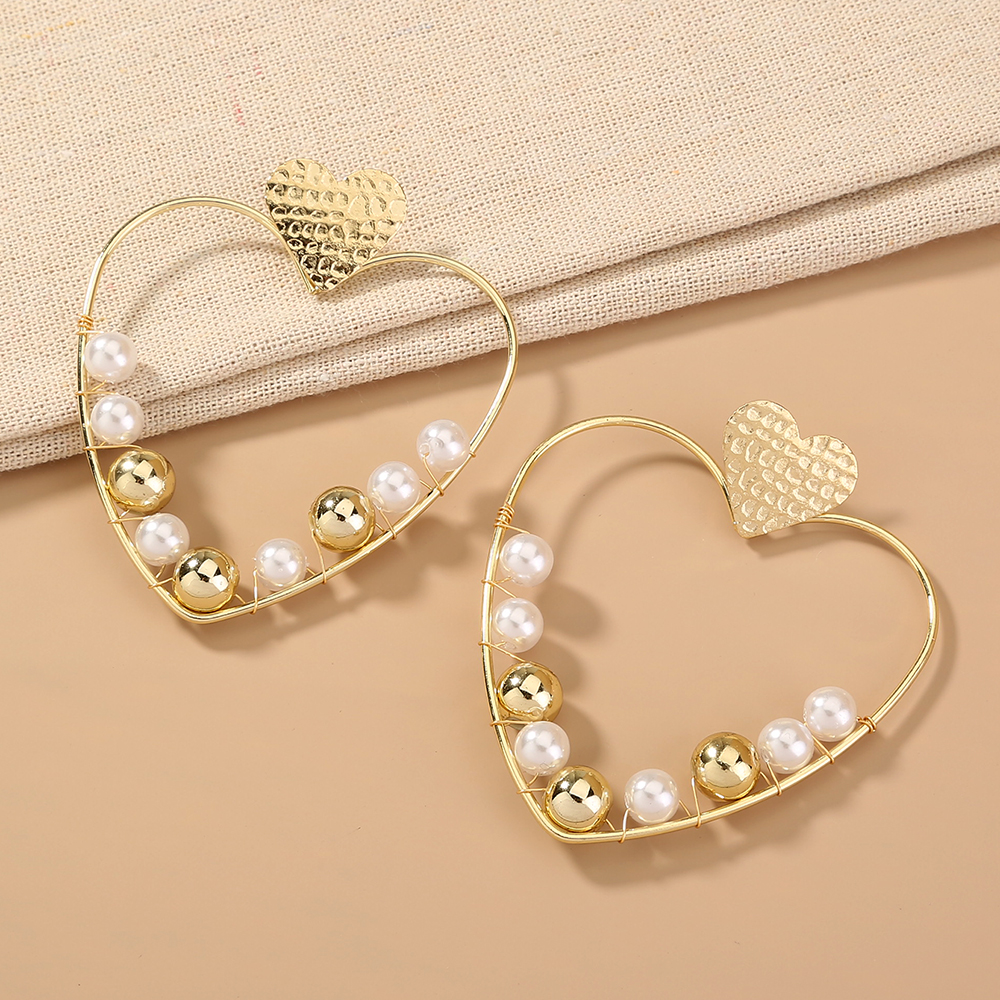 Bijoux En Gros 1 Paire Mode Cœur Alliage Perles Artificielles Des Boucles D'oreilles display picture 5