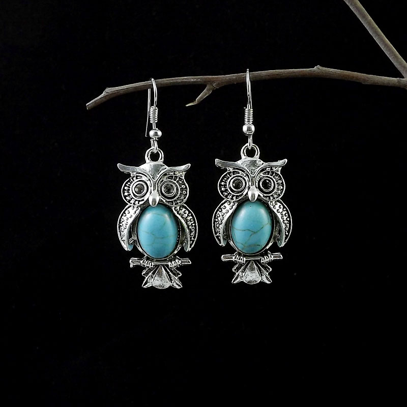 Women's Classical Ethnic Style Classic Style Tortoise Bear Owl Alloy Turquoise Earrings Drop Earrings display picture 5