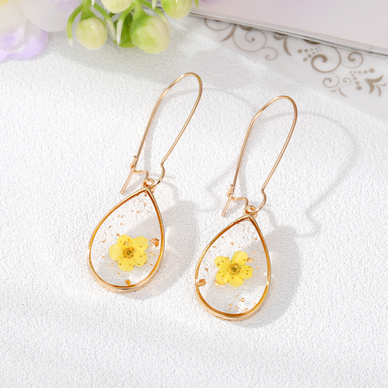 1 Paire Style Simple Fleur Patchwork Alliage Résine Boucles D'oreilles display picture 5