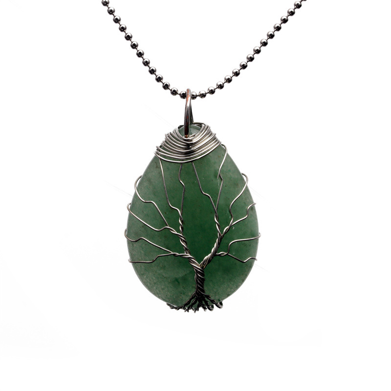 Retro Simple Style Tree Water Droplets Stainless Steel Natural Stone Agate Pendant Necklace In Bulk display picture 14