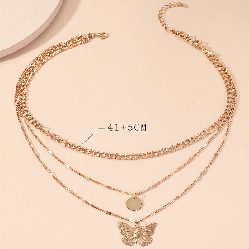 Wholesale Jewelry Fashion Round Butterfly Iron No Inlaid Layered Plating Necklace display picture 2