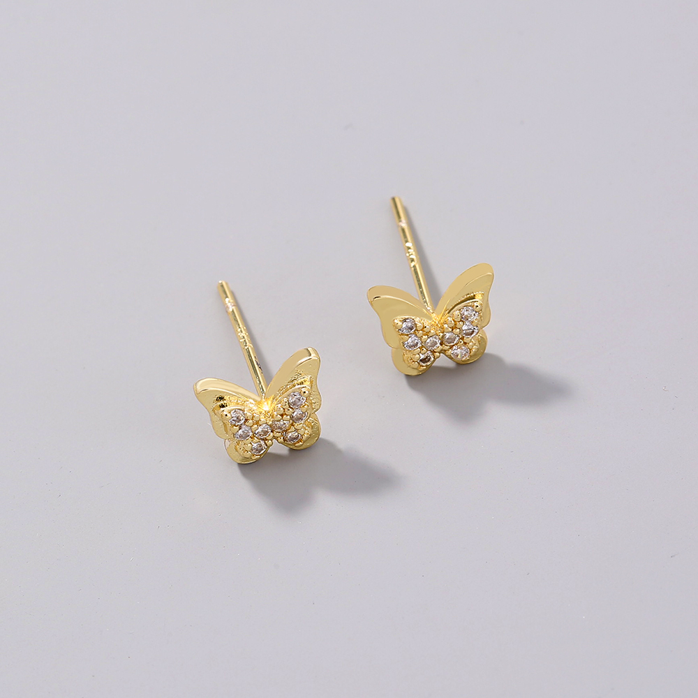 Fashion Moon Butterfly Copper Ear Studs Zircon Copper Earrings display picture 6