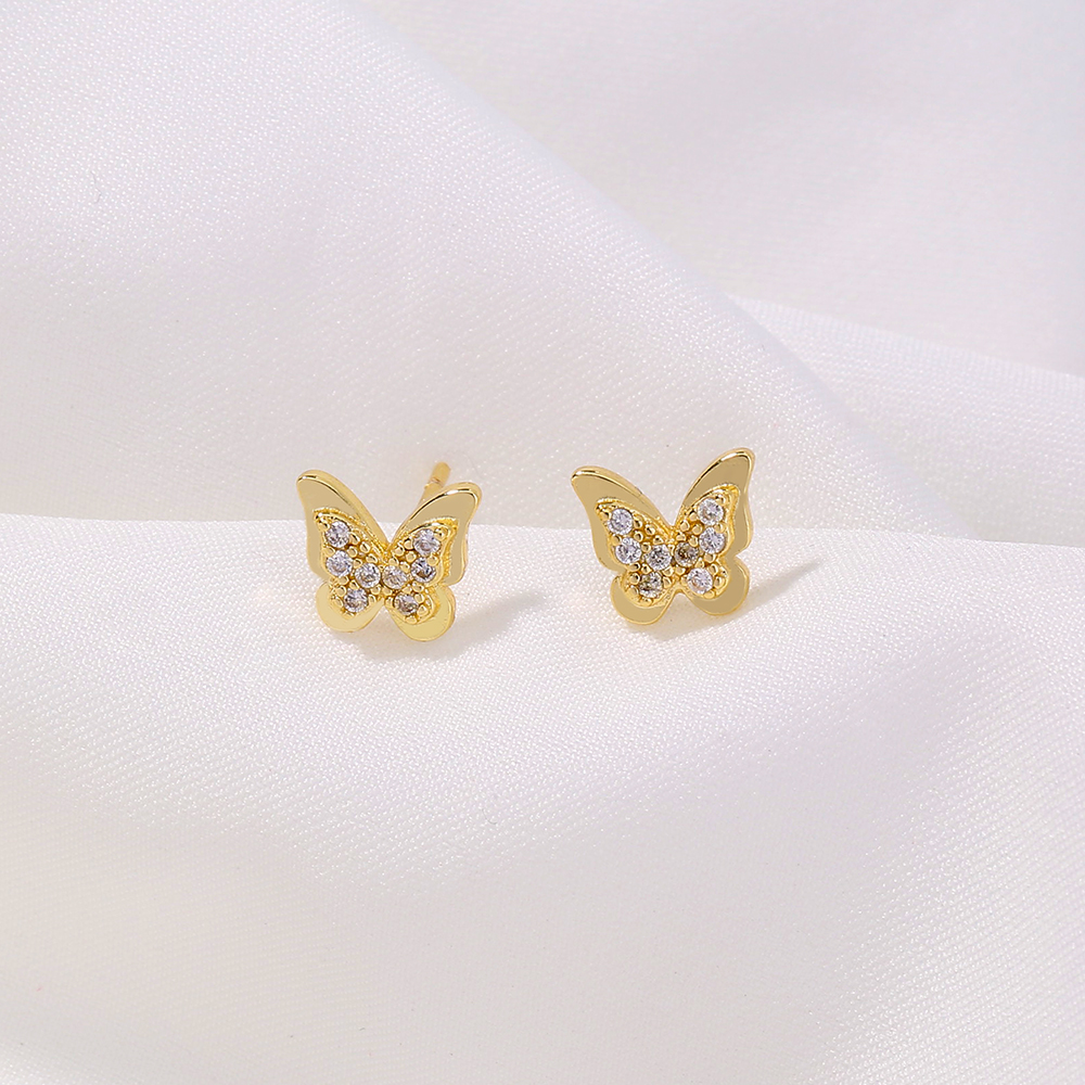 Fashion Moon Butterfly Copper Ear Studs Zircon Copper Earrings display picture 7