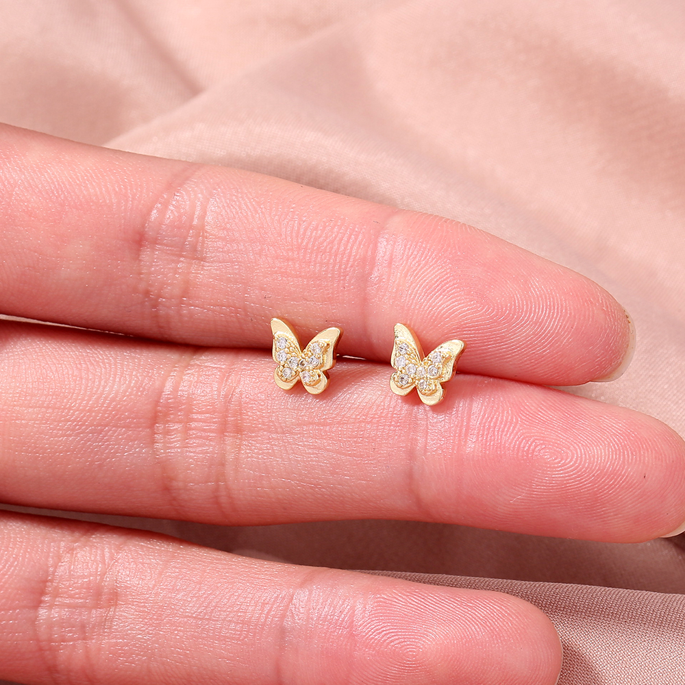 Fashion Moon Butterfly Copper Ear Studs Zircon Copper Earrings display picture 8