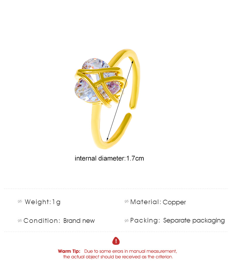 Women's Luxurious Heart Copper Zircon Ring Inlay display picture 1