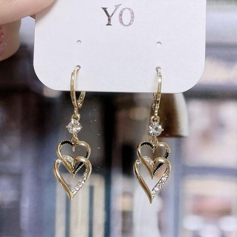 Women's Fashion Heart Shape Metal Earrings Plating Rhinestones Earrings display picture 1