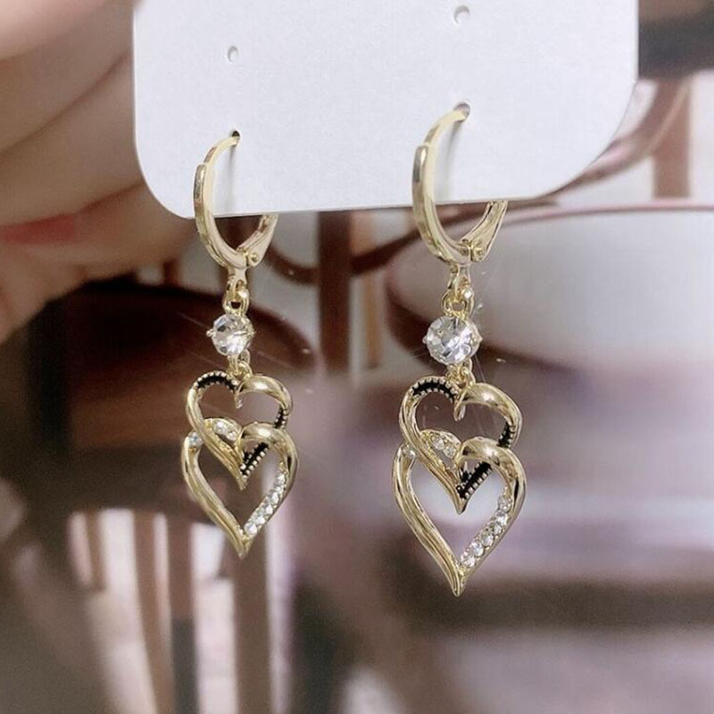Women's Fashion Heart Shape Metal Earrings Plating Rhinestones Earrings display picture 3