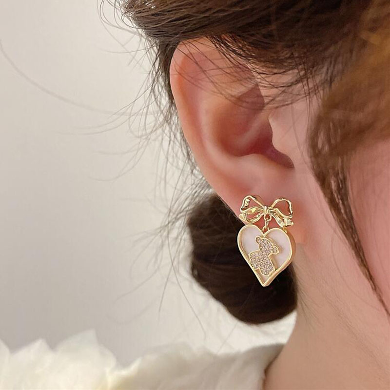 Women's Cute Heart Alloy Earrings Plating Rhinestones Earrings display picture 6