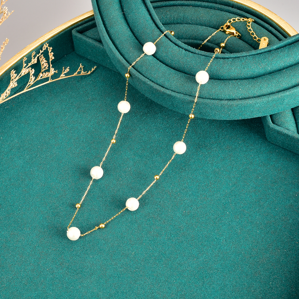 Frau Elegant Geometrisch Titan Stahl Halskette Perlen Perle Edelstahl Halsketten display picture 5