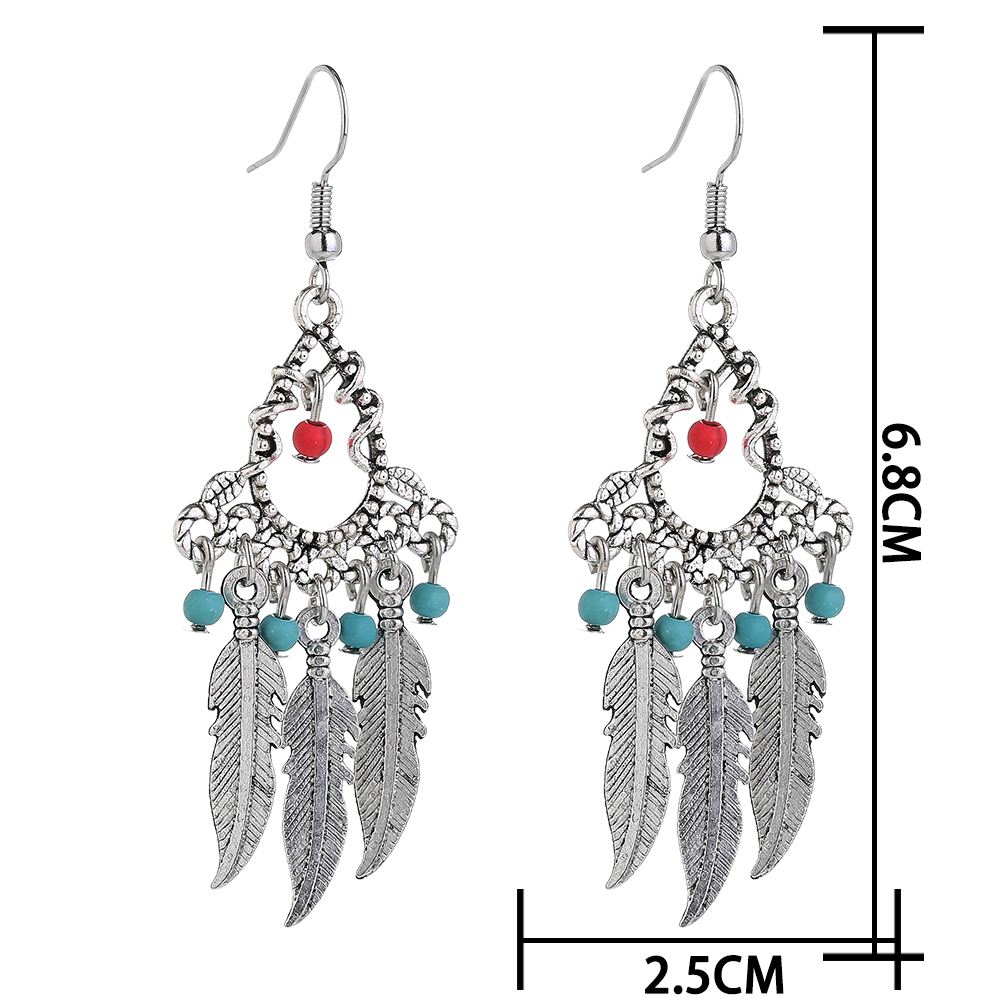 Estilo Étnico Borla Pluma Aleación Enchapado Turquesa Aretes display picture 4