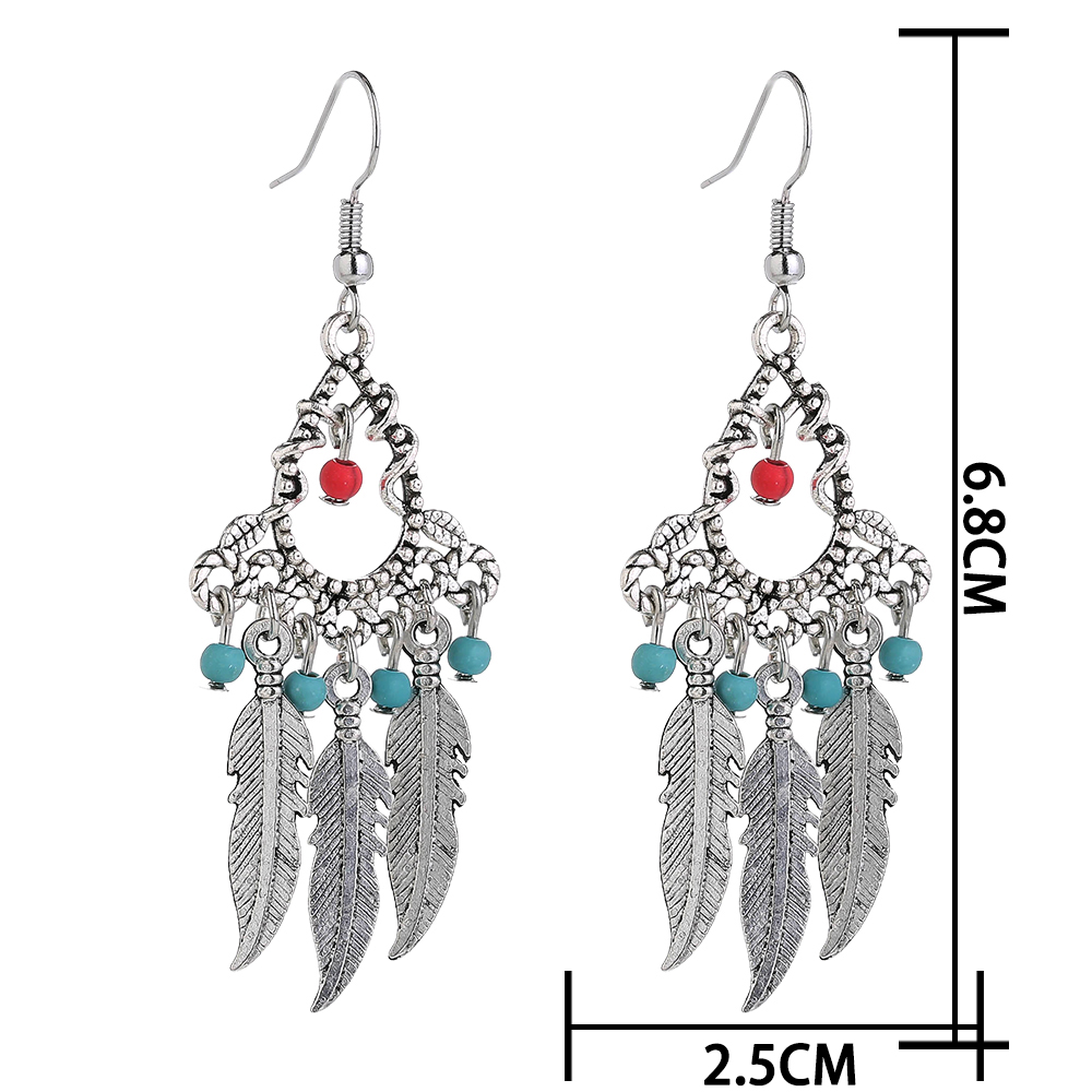 Ethnic Style Tassel Feather Alloy Plating Turquoise Earrings display picture 4