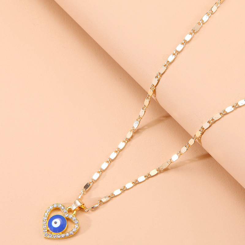Retro Devil's Eye Heart Alloy Epoxy Plating Inlay Artificial Diamond Necklace display picture 2