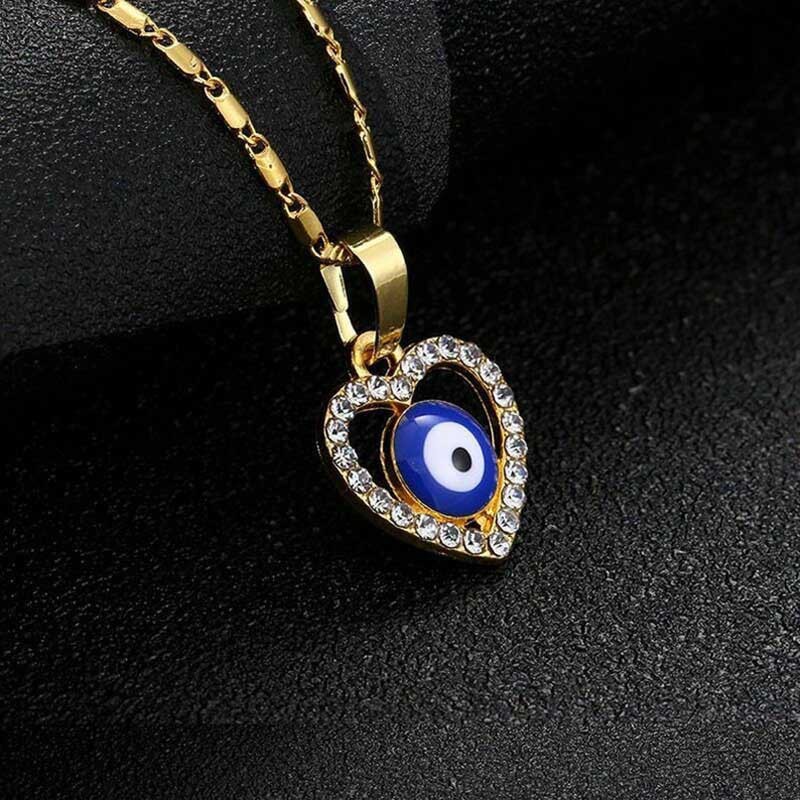 Retro Devil's Eye Heart Alloy Epoxy Plating Inlay Artificial Diamond Necklace display picture 4