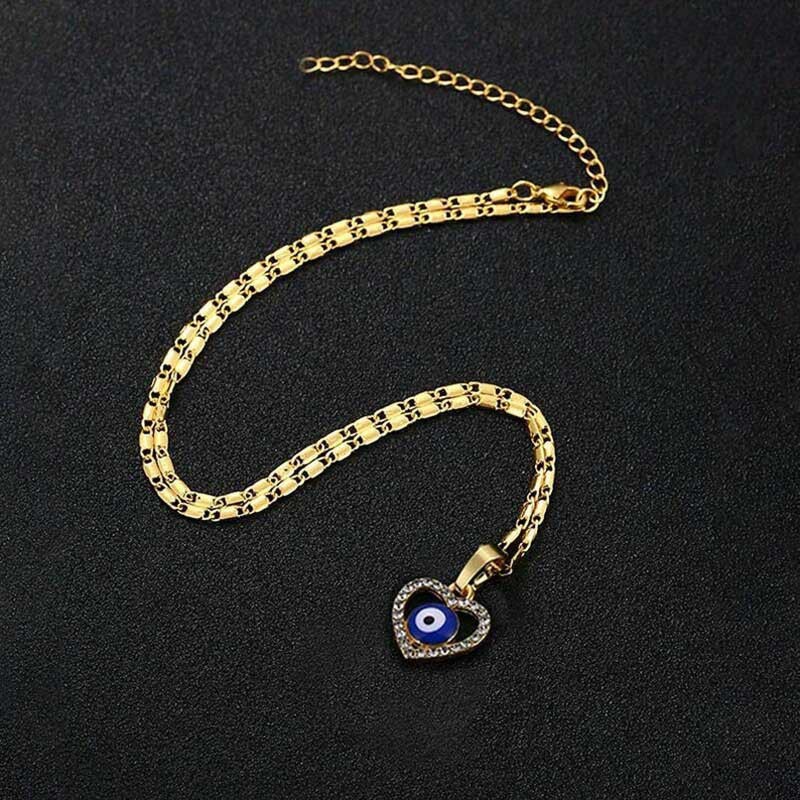 Retro Devil's Eye Heart Alloy Epoxy Plating Inlay Artificial Diamond Necklace display picture 3