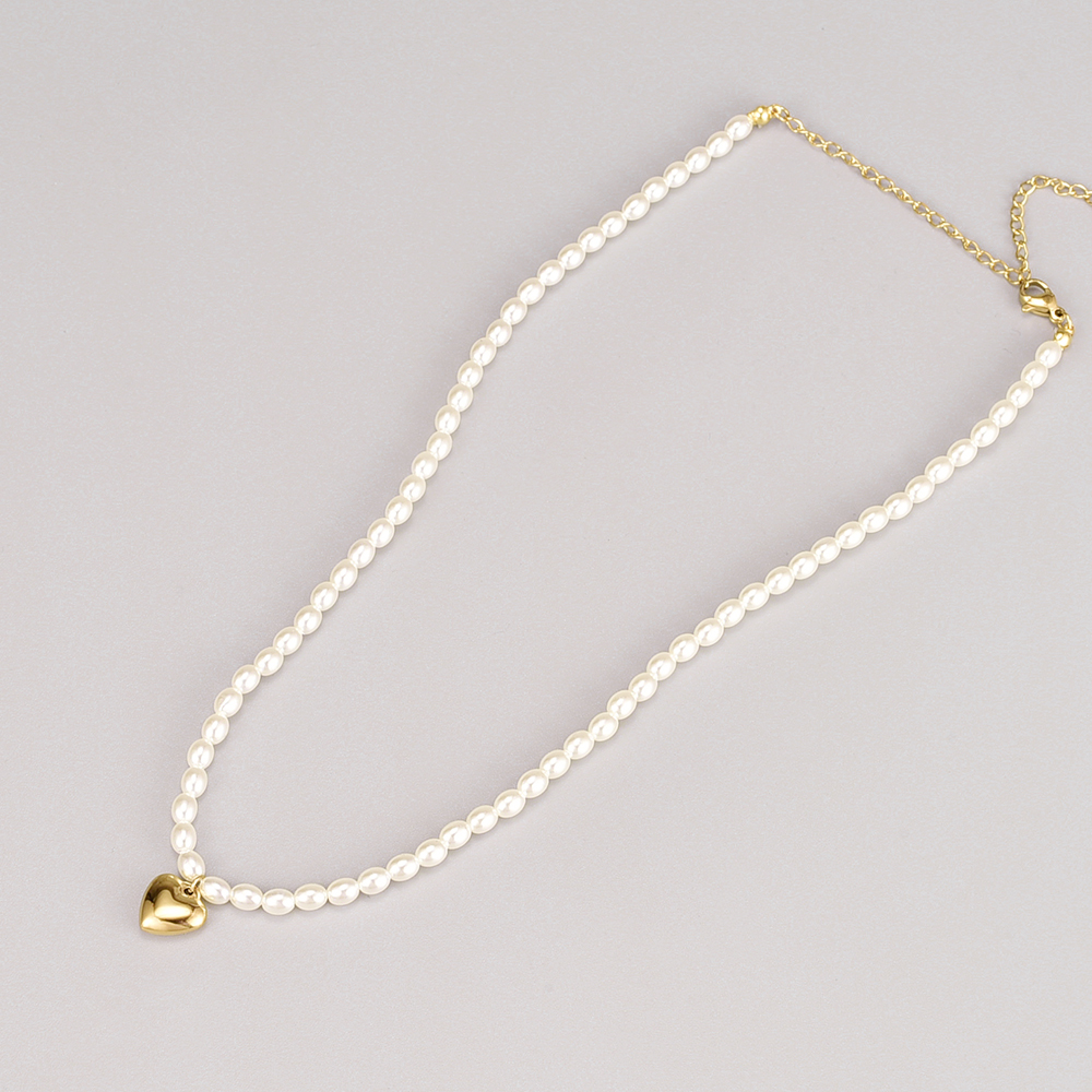 Luxuriös Herz Titan Stahl Halskette Perlen Künstliche Perlen Edelstahl Halsketten display picture 1