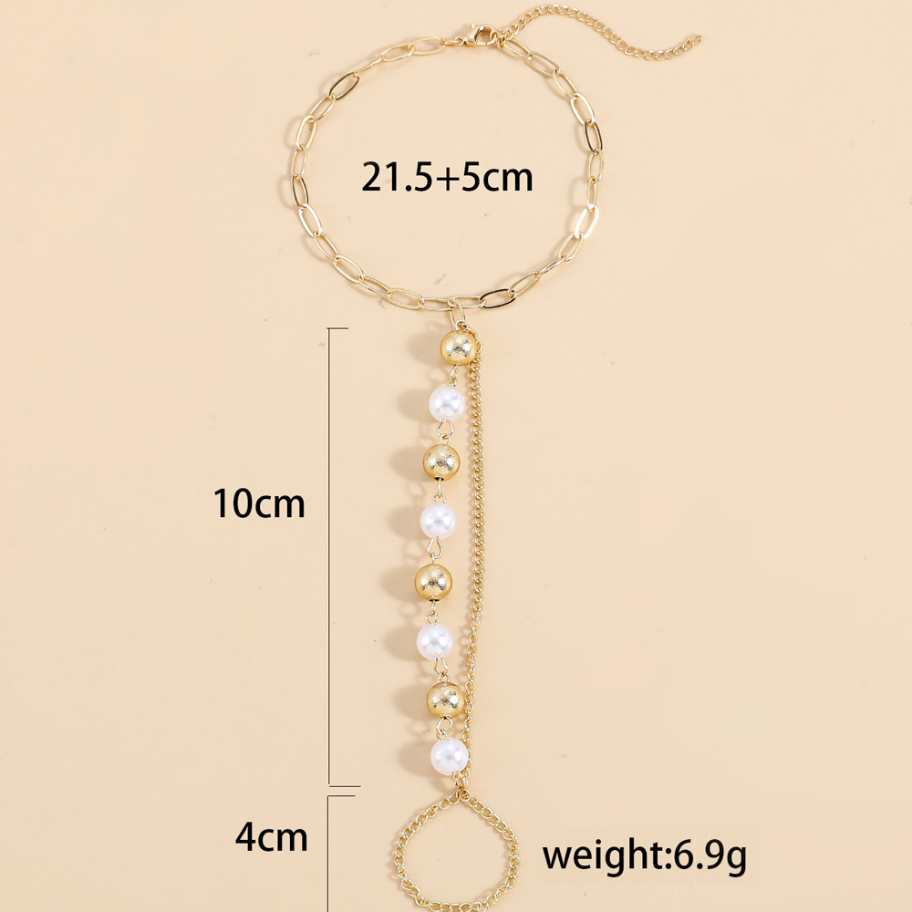 Women's Vacation Fashion Geometric Metal Anklet Artificial Pearls Body Jewelry display picture 1