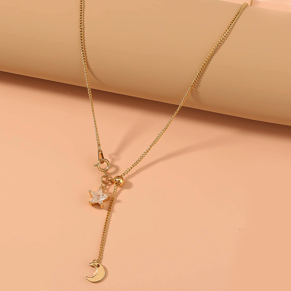 Simple Style Star Moon Alloy Plating Zircon Necklace 1 Piece display picture 6