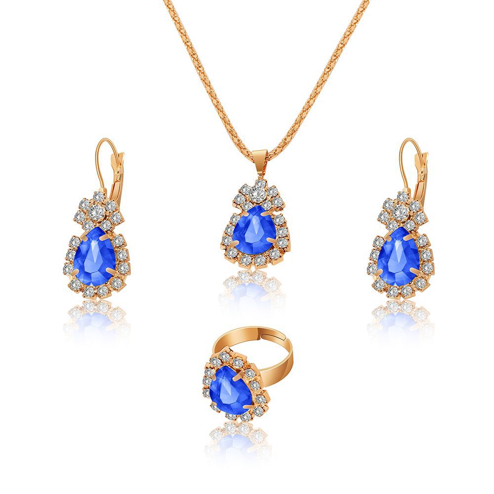 Simple Style Water Droplets Heart Shape Alloy Plating Inlay Rhinestones Gold Plated Women's Jewelry Set display picture 3